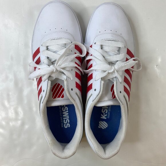 K-Swiss Mens Classic White Sneakers Red Stripes Lace-Up Style Size 8.5 - Picture 2 of 9